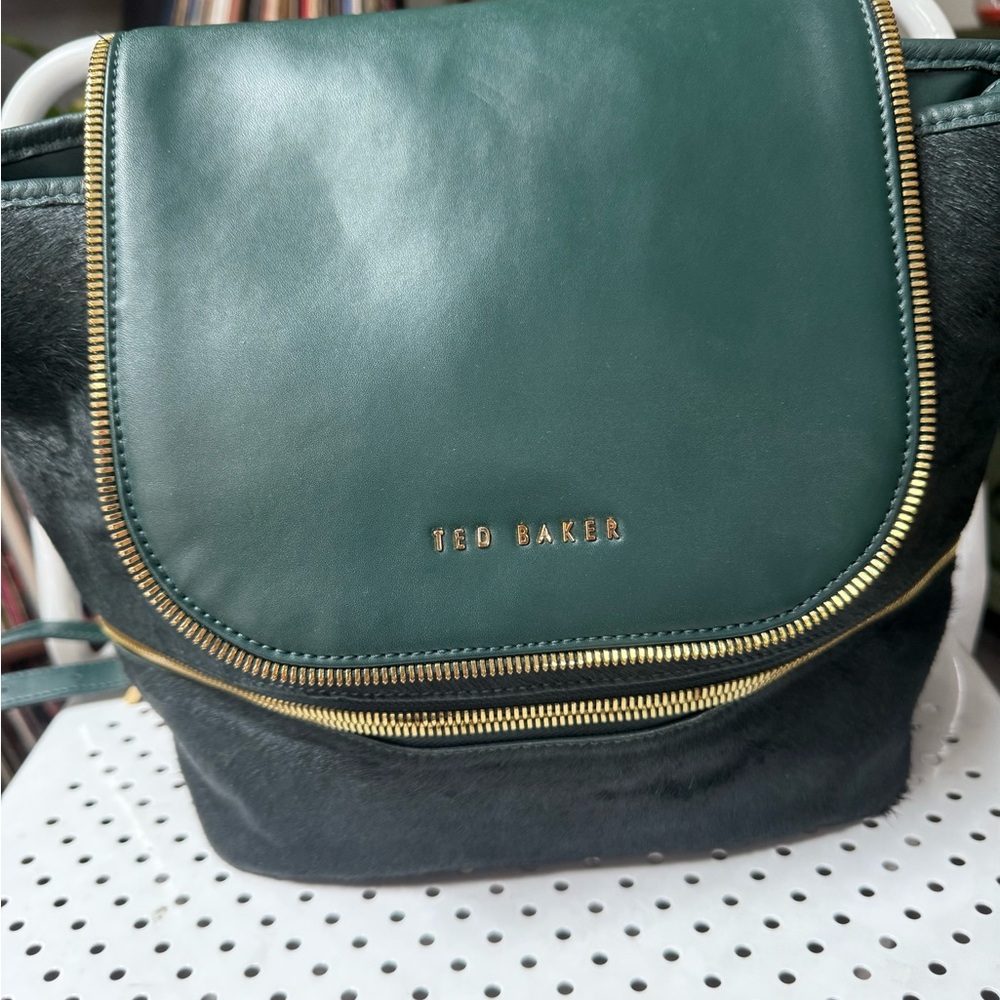 Ted Baker Forest Green Backpack with Gold Accents